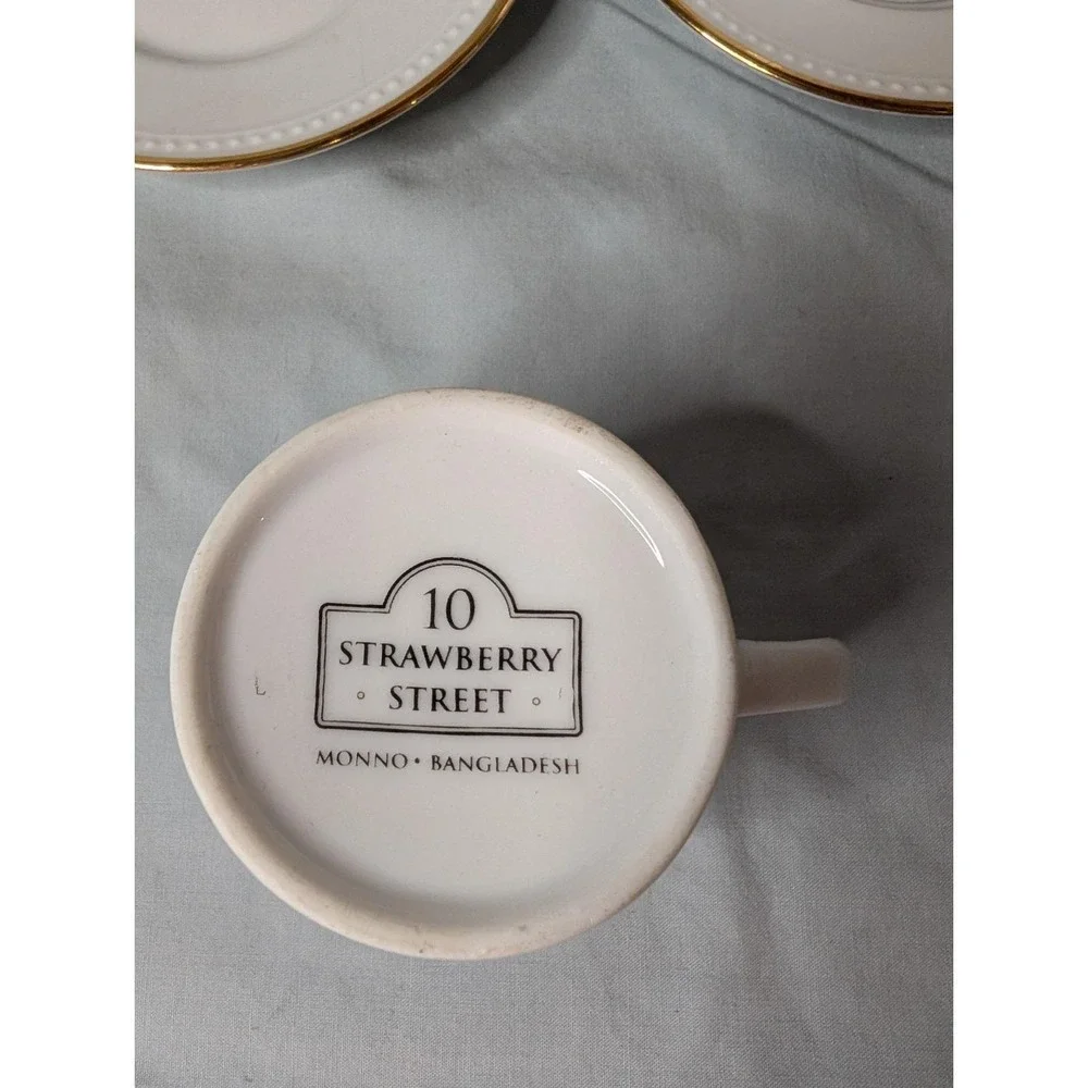 10 Strawberry Street 4 Pc Tea Cup And Saucer Set White And Gold‎